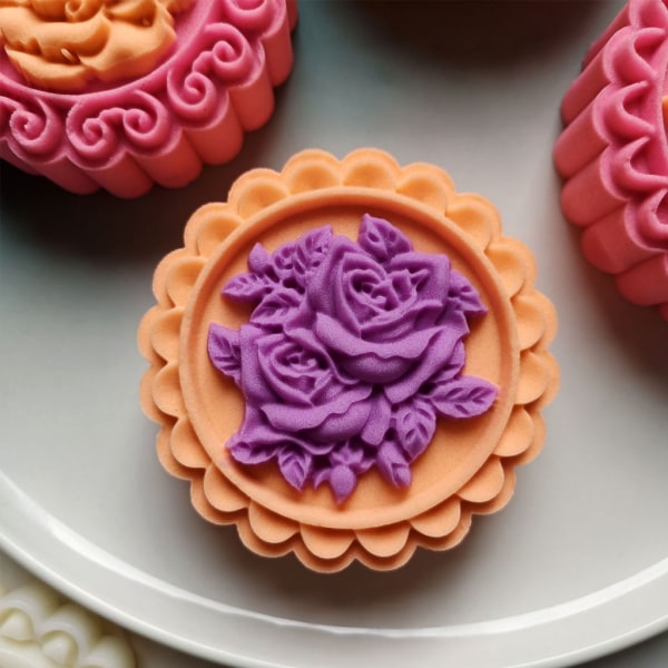 Mini Flower Mung Bean Cake Mould Set Tårtmodell printed med präglad isskinn Bakverktyg för bakverk för kaka dessertskärare