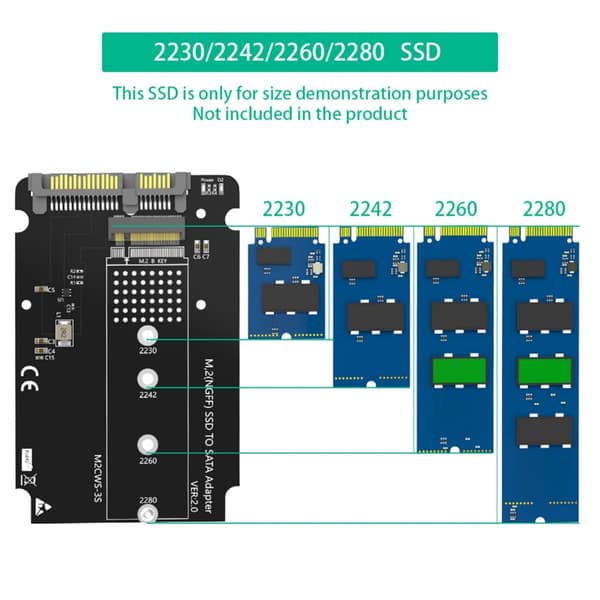 M.2 Key B SSD-er til SATA3.0 2.5\" Adaptere SSD-er Konvertere RiserCard