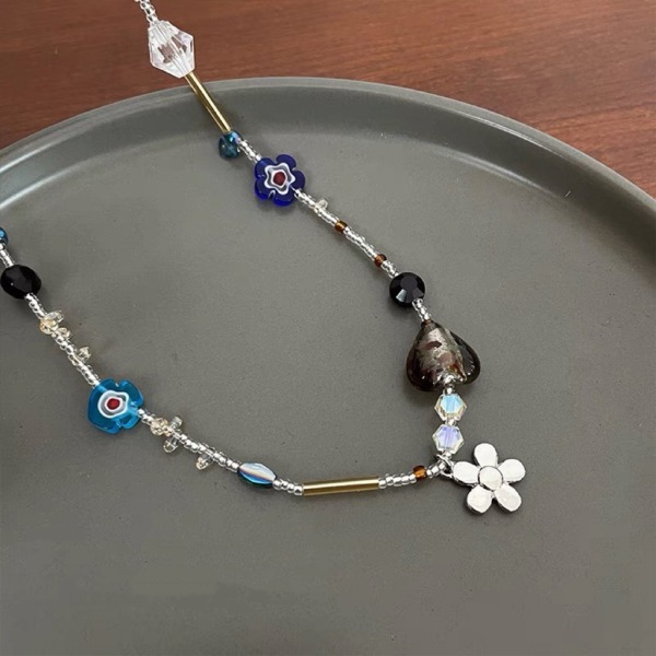 Färgglada akryl Blomsterhänge Halsband Sommarsmycken Gothic Statement Choker med pärlor och nyckelbenskedja för kvinnor