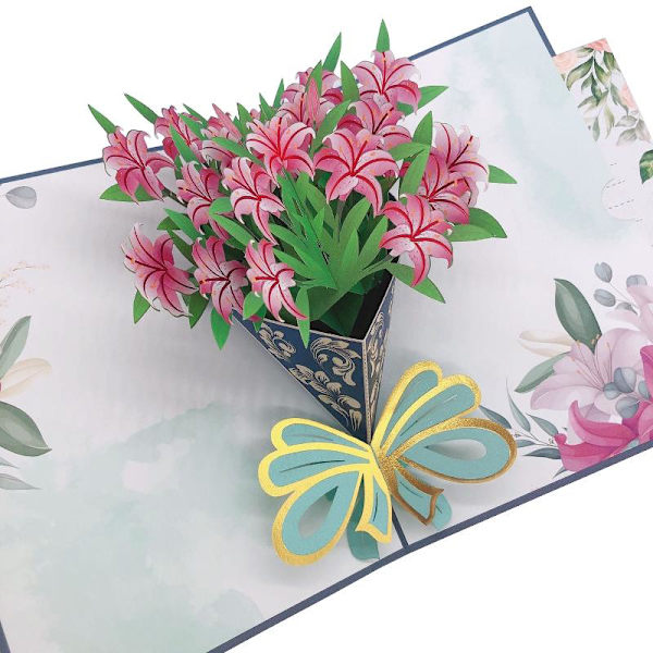 3D Pop Up Mors Dags Kort Blomsterbuket Lykønskningskort til Mor Kone