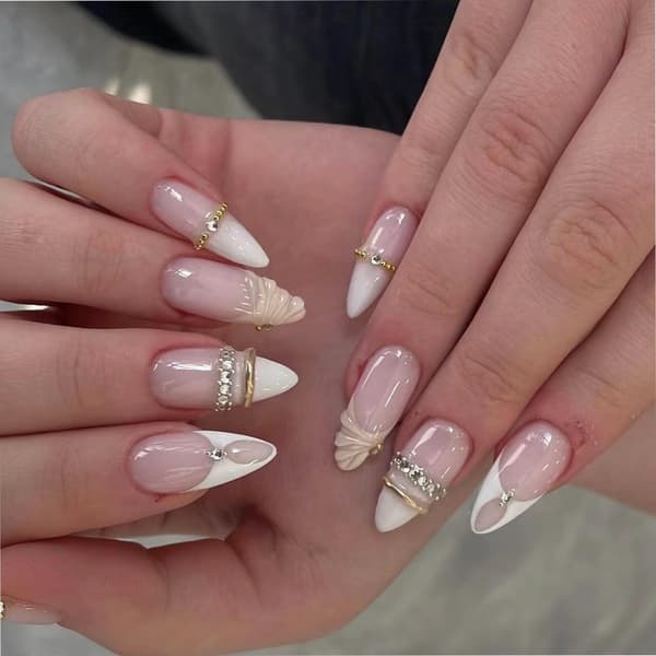 Fransk Gradient Press On Manicure Negle til Hverdagslook og Rejseplaner