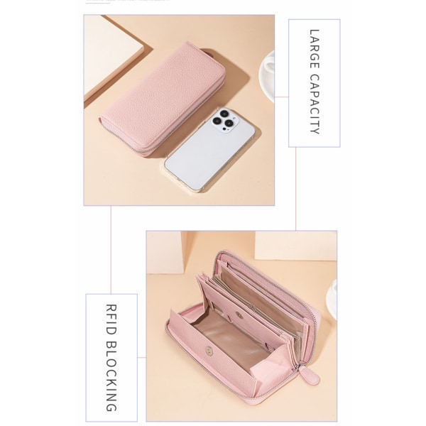 Plånbok med flera fack PU-läderväska ID Kreditkort Bankkortshållare med dragkedja Kvinna Män Unisex Clutchväska Lång plånbok Khaki