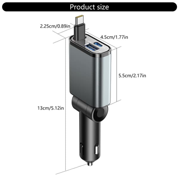 3 i 1 Billadere med USB C-blinking og liten USB for effektiv lading