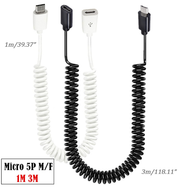 Mikro- USB kabel, hona till hane förlängningsladdningssladd Datatråd Signalstabilitet Överföringslinje 100cm/300cm Black 1m