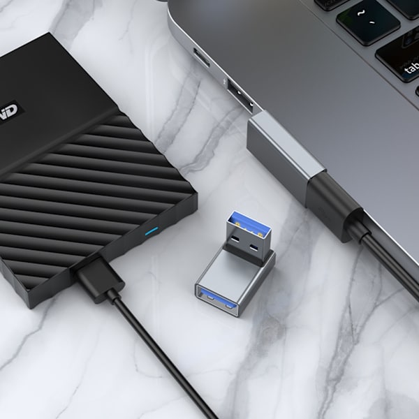 USB 3.0 hane till hona 90 graders rätvinkel förlängningsadapter USB uppåtgående anslutning Datasynkronisering för bärbar dator USB -fläkt Silver To the right