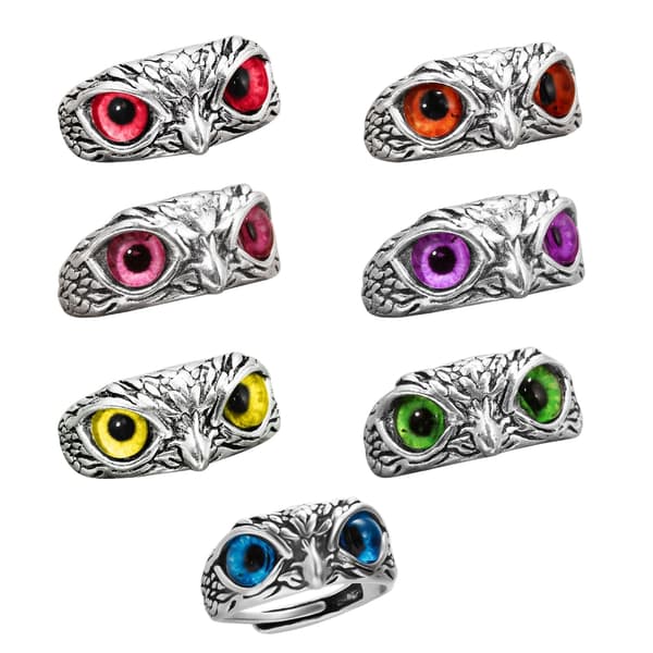 Søt Ugle Øye Ring Justerbar Ring Menn Kvinner Bryllup Finger Tilbehør 天蓝色