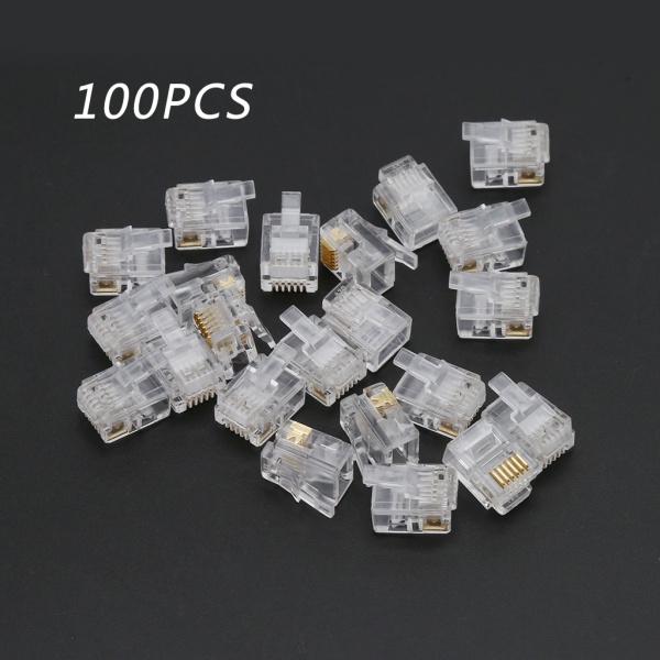 100 stk. RJ12 6P6C Modulær Kabel for Telefonkontakter Krystallplugger