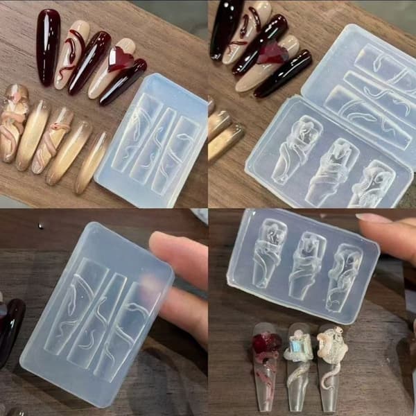 Trio 3D Orm Smycken Formar Flexibel Silikon För DIY Nagelberlock Dekoration