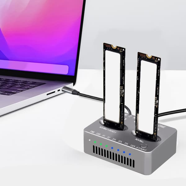 Double Bay NVME Dockingstation USB3.2 Type C Ekstern Harddisk Boks 20Gbps