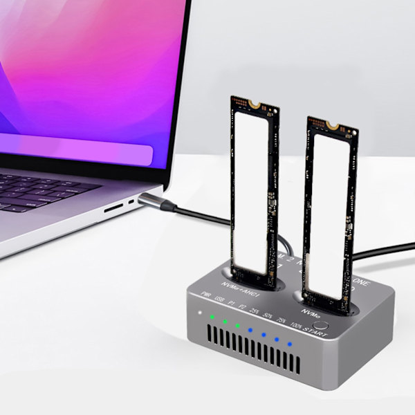 Dubbel Bay NVME Dockningsstation USB3.2 Typ C Extern Hårddisklåda 20Gbps