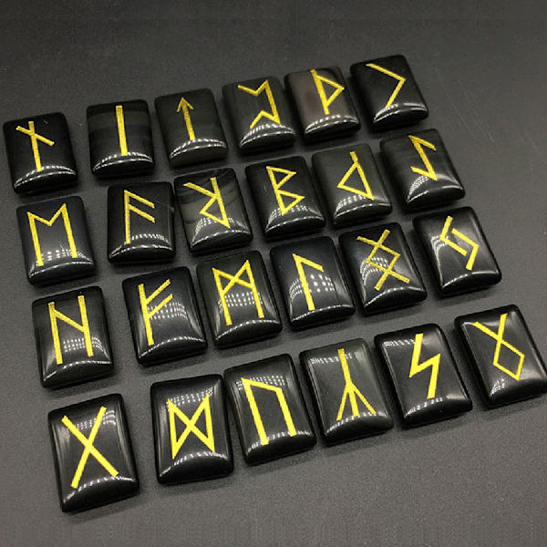 25 st Svarta Obsidian Rune Stones Set med graverad Elder Futhark Alphabet Crystal Meditation Divination Art Witchcraft Black
