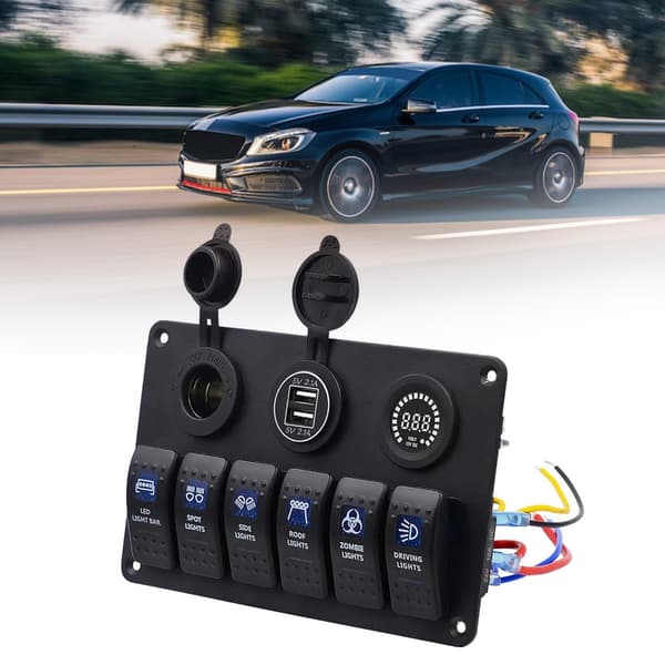 Dubbla USB-laddare Voltmeter 6-vägs brytarpanel LED-ljusramp för marint bruk