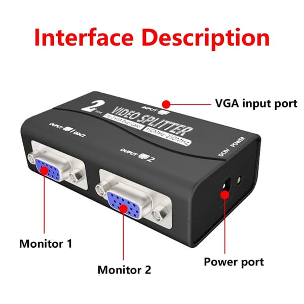 Dobbelt Output VGA Distributionsboks VGA Splitter For Kvalitetsvisuelle Videoer