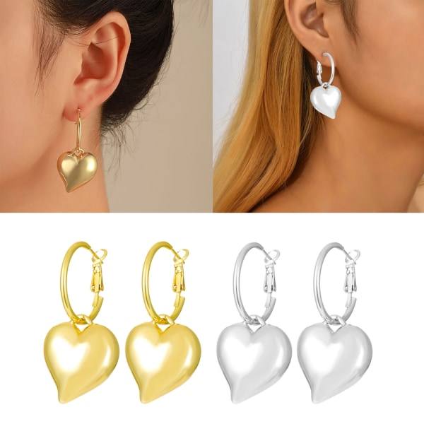 Europeiska och amerikanska retro glansiga kärleksörhängen Kvinnliga Ins Mode Temperament Hjärthänge Circle Örhänge Örhängen Gold