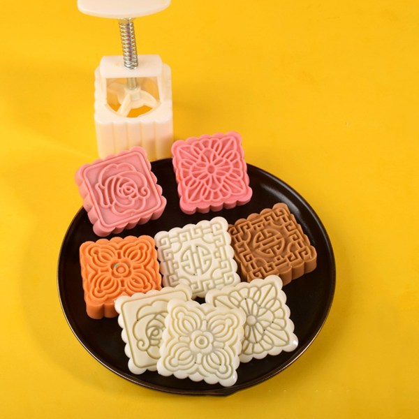 Plast Mooncake Form 100g Rose Square Frimärken Kex Cookie Cutter Mould DIY bakverktyg för midhöstfestivalen