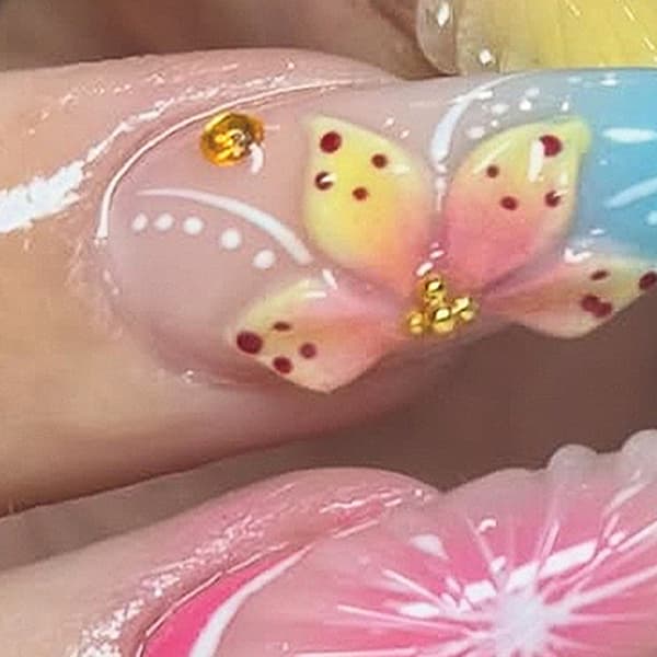 ABS Press On Negle 24 Stykker Fransk Tip Blomster Gradient Design til Ferie