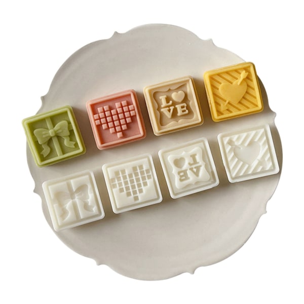 Moon Cake Mould Cookie Stämplar 4 ST Love Heart Roses Mönster för midhöstfestivalen Hand-Pressure Mung Bean Cake Form