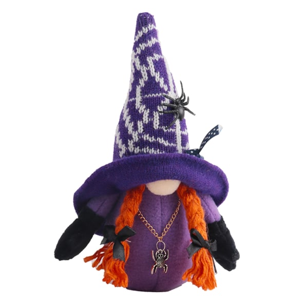 Halloween Spider Par Gnome Desktop Ornaments Plysch Söt Elf Mjuk för Doll Hom Purple