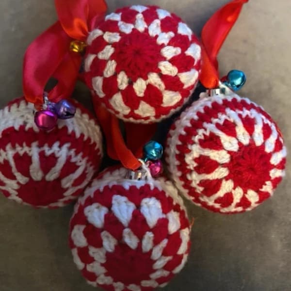 Unik Julebildekorasjon Håndvevd Bomulls Heklet Kulepynt Tilbehør Red white 1pc
