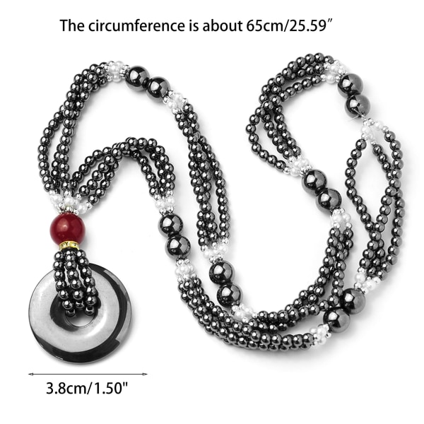 Svart gallstenshänge halsband Kraftfull skyddande jordsten Handgjorda smycken presentcirkel mynt Peace munkpärlor