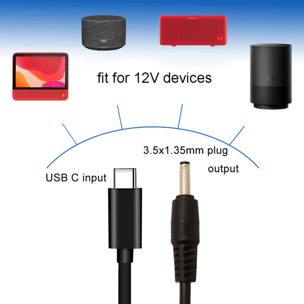 USB C/Typ-C PD till 12V 3,5x1,35 mm Power omvandlarsladd för LED-ljus Laptop Typ-C PD triggersladd