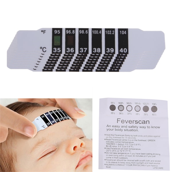 Panntermometerdekal LCD-skärm Feverdekal Panntemperaturremsor Feberplåster för baby vuxna 20 st.