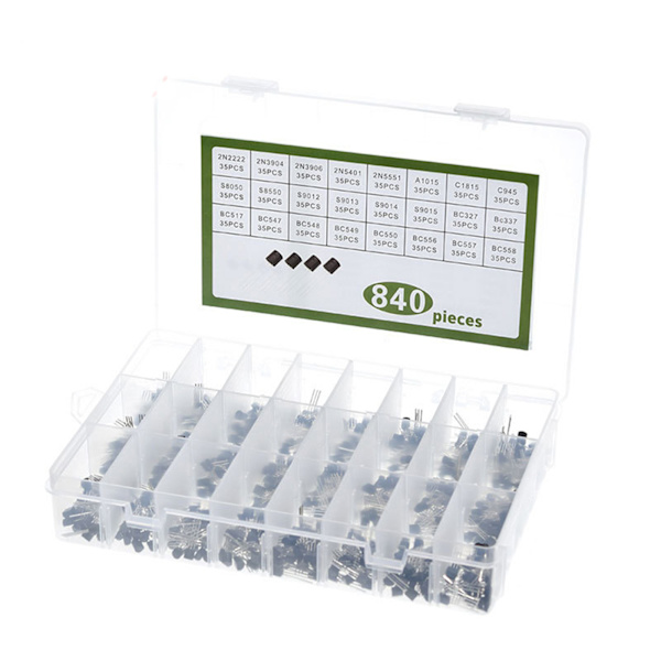 Transistor Sorteringskit Låda 24 Värden 840st Sortering BC327 BC337 BC517 BC547 BC548 BC549 BC550 BC556 BC557 BC558