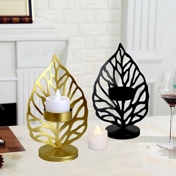 Nordic Ljusstake Smidesjärn Ljusstake Creative Leaf Kandelaber Desktop Ornament Vardagsrum Sovrum Restaurang Gold A