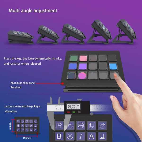 LCD Tastatur Dynamiske Ikoner Makro Pad til Multitasking Skabere PC Kompatibel