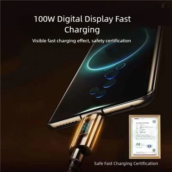 LED Digital Display 120W Type C til Type C Kabel 120W Hurtiglading