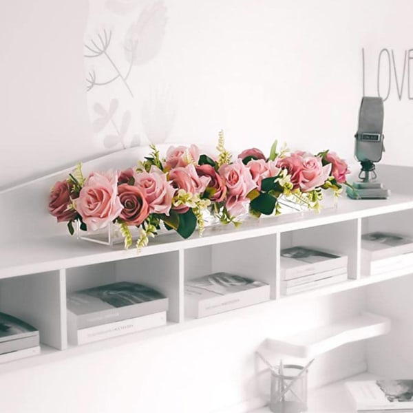 Genomskinlig akryl blomvas dekorativ lång rektangel rektangulär blommig mittpunkt för kaféfest Matbord Foto S