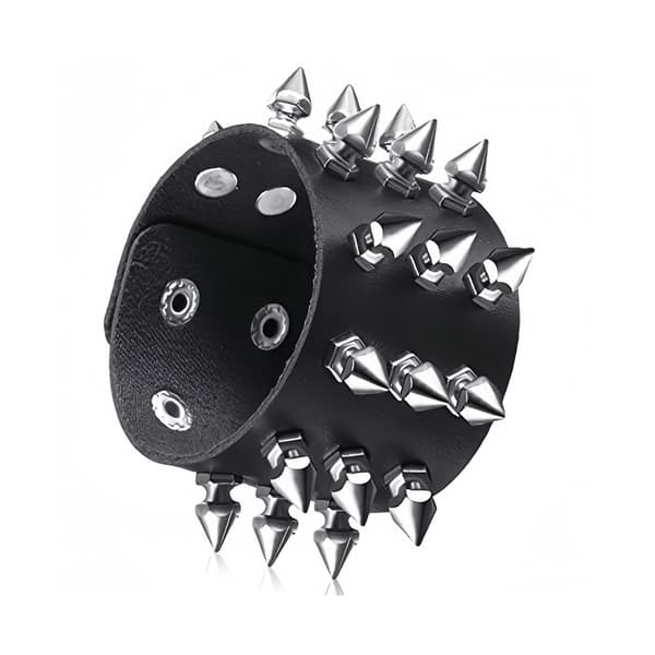 Förpackning med 9 punknitade stapelbara breda läderarmband justerbar storlek