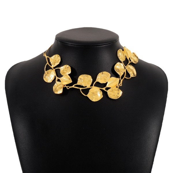 Överdrivet bladhänge Choker Halsband Örhängen för kvinnor Vintage Justerbar Box Chain Halsband Grunge Smycken Necklace Gold-color