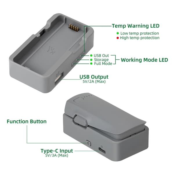 USB Genopladelig Kamera Opladning Hurtig Oplader til 2 Droner