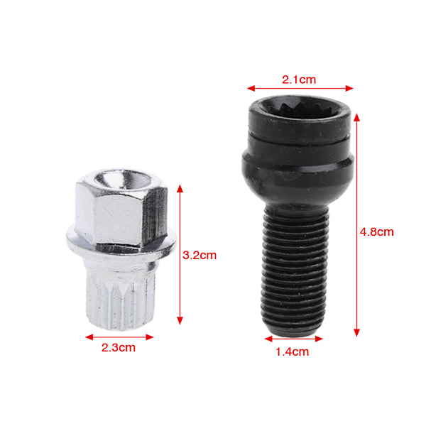 M14x1.5mm Bilhjul Dekk Tyverisikring Skruehylse Hjulmutter Låseverktøysett