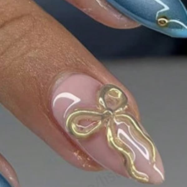 Trendiga franska 3D-rosetter Blå Grön Gradient Mandel Lösnagel 1Set ABS