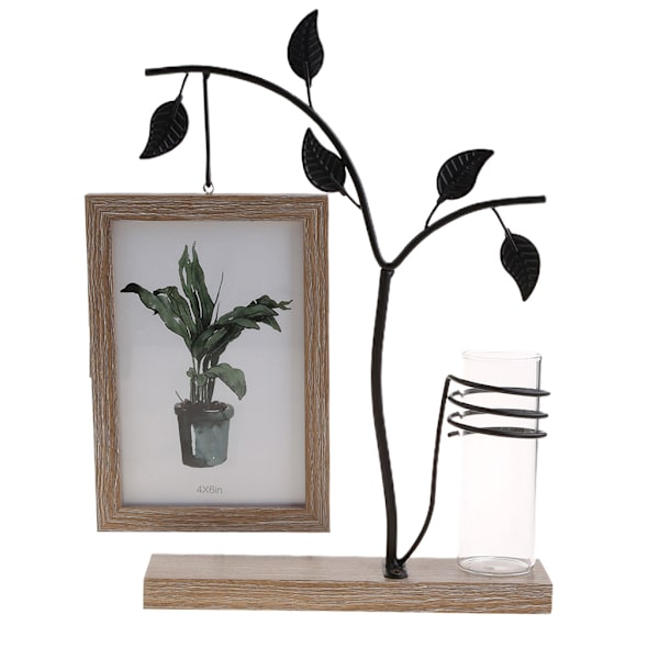 Dubbla sidor Display Familjebildram 4x6 Vertikal Metallträd Skrivbord Fotoramar Bud Vas Blomsterväxter Unika gåvor Light Grey