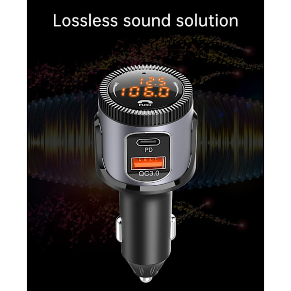 Auton Bluetooth-yhteensopiva FM-lähetin, tukee QC3.0 PD 18W pikalatausta