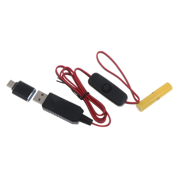 2 m Type-C/ USB till 1,5 V AAA batterieliminatorkabel med strömbrytare för 1,5 V strömförsörjd klocktermometer Hygrometerleksak Type C model