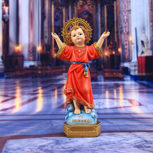 Gudomlig barnfigur på bas 8 tum hög renässanssamling Resin staty Religiös gåva katolsk heminredning
