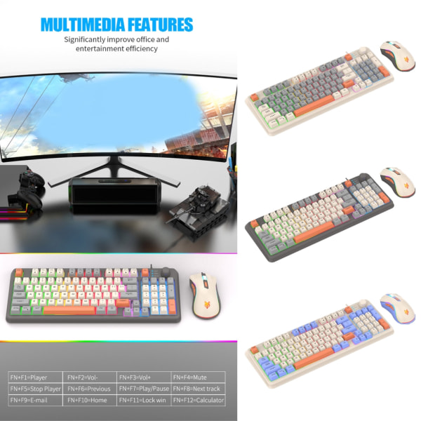 K820 94Keys Gaming Tangentbord Mus Kit RGB Bakgrundsbelyst 3 Färgmatchande USB -tangentbord 19-tangenter Punchless med ratt för att justera volym B