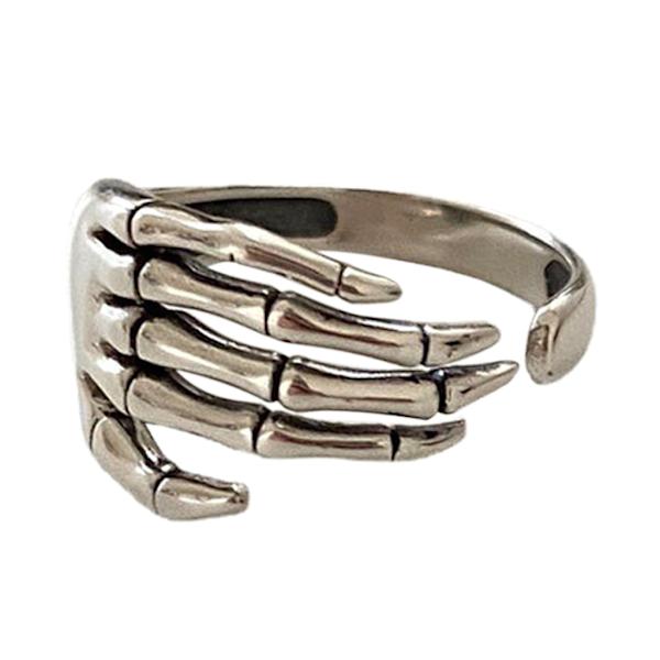 Justerbar Silverfärgad Ring Trend Punk Rock Vintage Kreativ Skelett Hand Loop Party Smycken Fingerring för Kvinnor