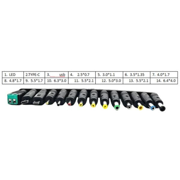 USB til DC5V 5521 Plugg Ladekabel med 14 Adapterplugger for Månelampe LED-er