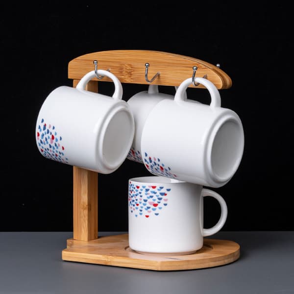 Kaffekopholder i bambus, krusholder, plads til 6 krus til kaffekopper, underkopdisplay