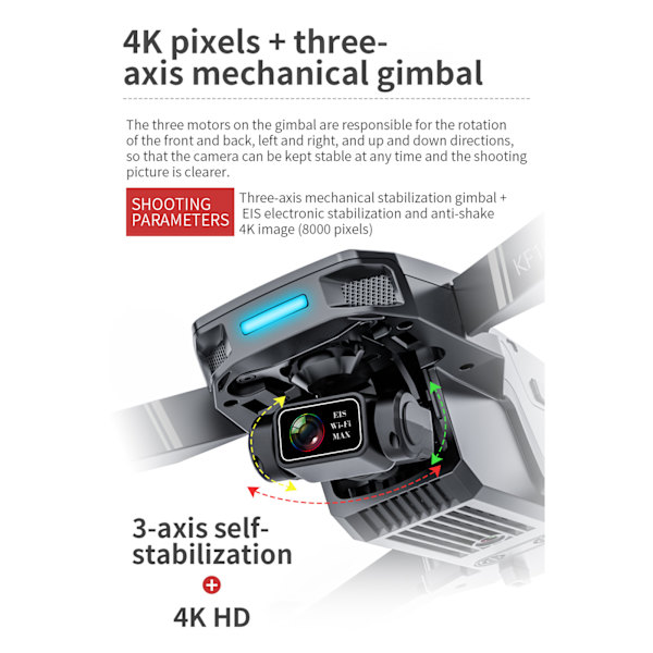 Wifi Drone 4K Professionell 5G Drönare EIS Camera Anti-Shake 3-axlig kardanborstlös motor RC hopfällbar Quadcopter