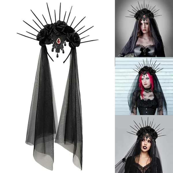 Lang slørhodebånd Halloween Dark Series Hodeplagg Lolita-stil Kronehodeplagg