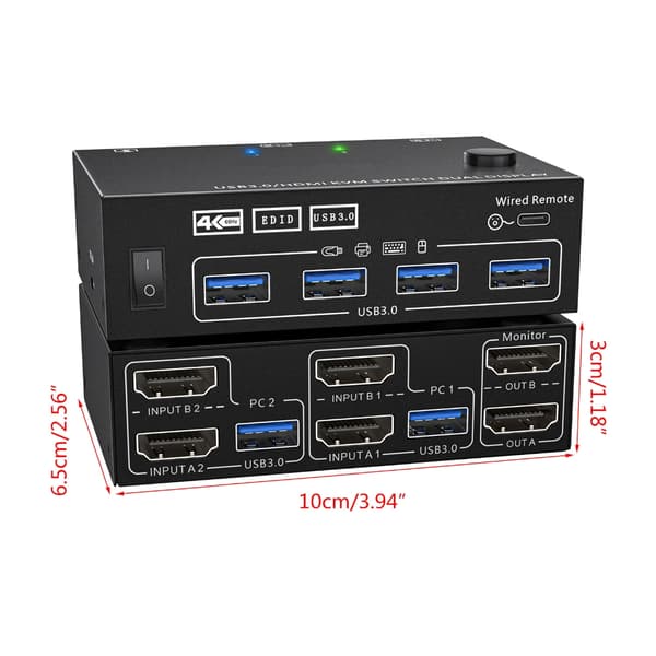 USB3.0 Högupplöst Multimediaport Dubbelkanal KVM-switch