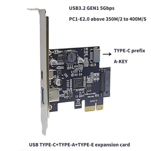 USB 3.2 Gen1 Utvidelseskort PCIExpress Adapter med 3 Porter for Stasjonær PC