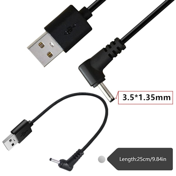 25 cm USB til DC5V Strømkabel USB2.0 Han til DC3.5mmx1.35mm Han Strømledning