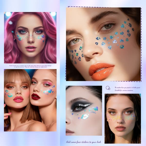 5 st Glitter Ansiktsdekaler Ark Simtåliga Säkra Håller Genom Duschar 84